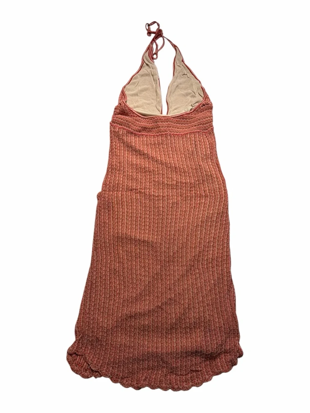 Pink knit camo halter tie summer beach midi dress sleeveless flowy cover up Med - Picture 3 of 5